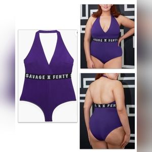 Savage X Fenty Plus Size Forever Savage Plunge Teddy, Purple Currant, 4X